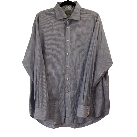 Thomas Dean Men’s Long Sleeve Button-Up Shirt Blue & White Paisley Stripe XL - Picture 3 of 7